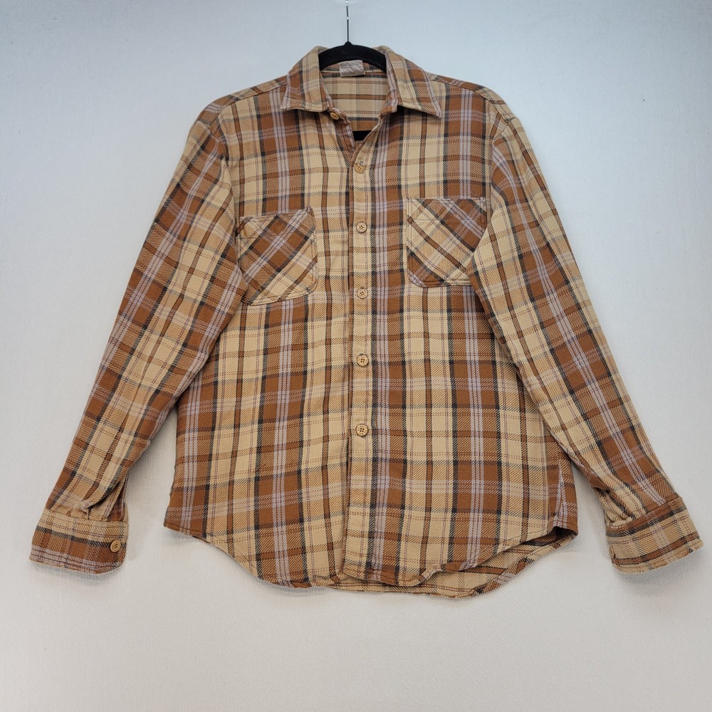 Big Mac Flannel Shirt Men Medium Brown Plaid Vintage Cotton Workwear Button Down